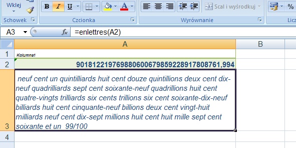 przykad 4 - kwota sownie po francusku - formua w Excel