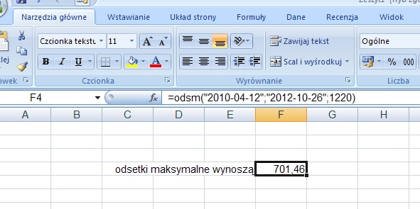 przykład 1 - odsetki maksymalne - obliczanie w Excel